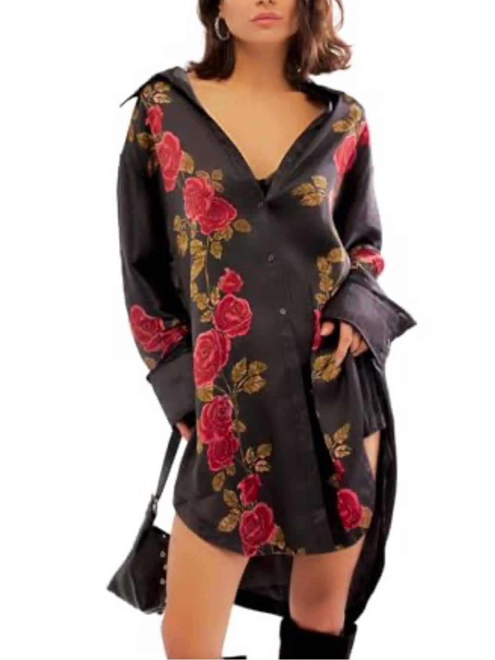 ✨ Free People Off The Vine Satin Rose Oversized Button-Down ✨